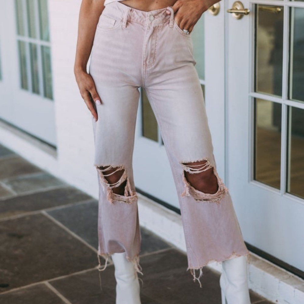 Never worn- destroyed cropped jeans